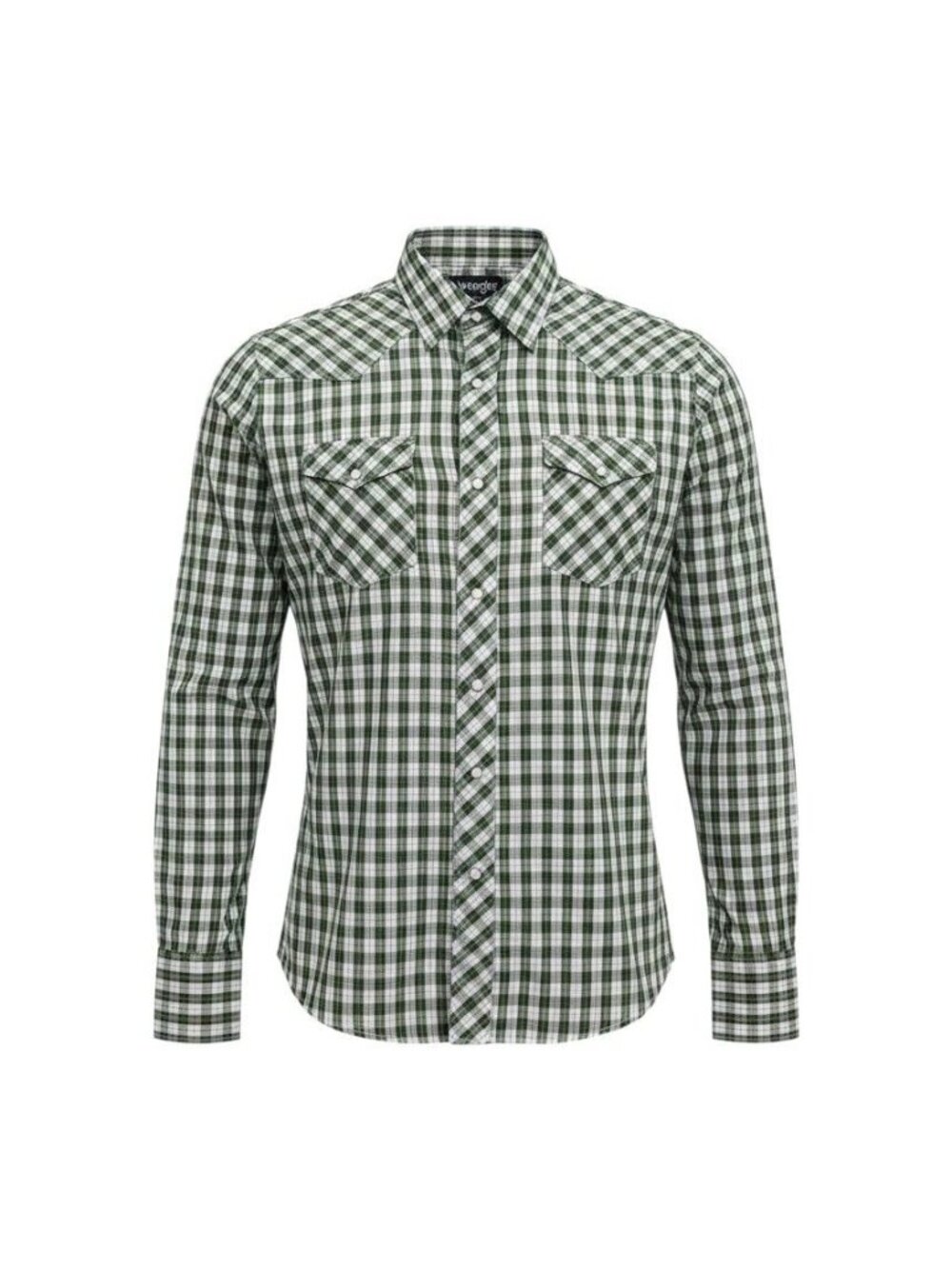 Wrangler Mens Green & White Plaid Western Shirt XLT Long-Sleeve Pearl Snap